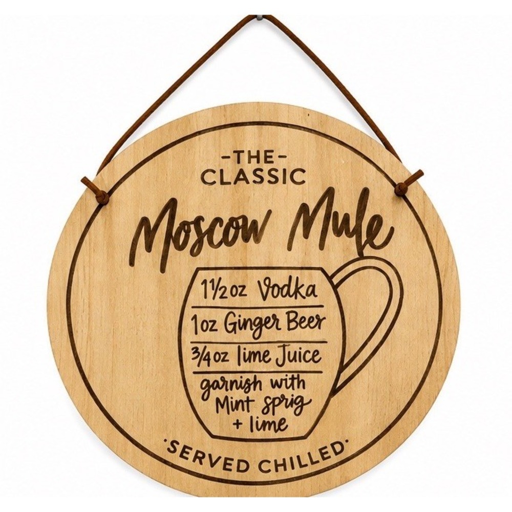 Moscow Mule Recipe Hanging Sign 9" Round Bar Kitchen Cocktail Decor
